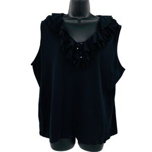 Chaps ruffle neckline black sleeveless top tie v neck women's size 3X‎